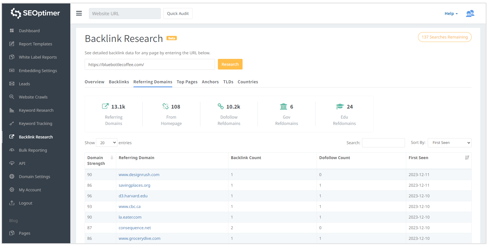 outil de recherche de backlinks domaines référents